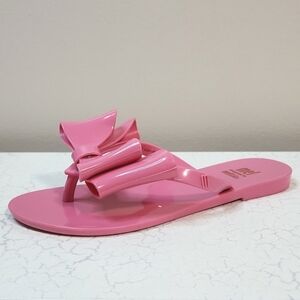 FINAL💲🔥Mini Melissa Girls Fuchsia Pink Bow Flip Flops, Size 13-1 ~ EUC